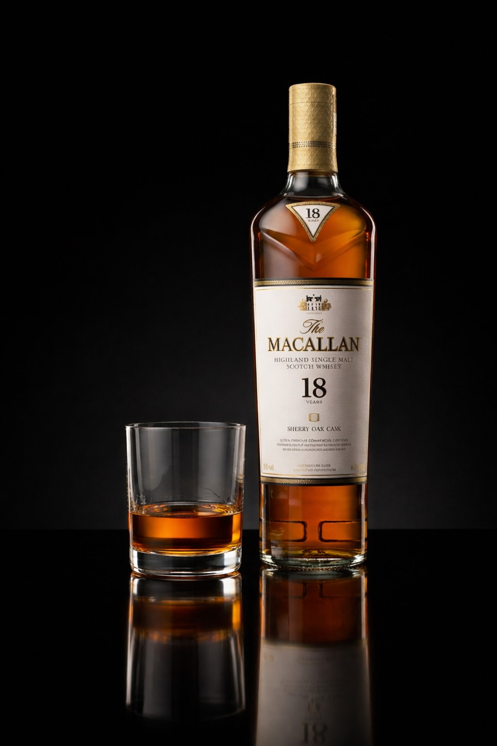 Rare Scottish single malt whisky bottles arranged on a dark surface